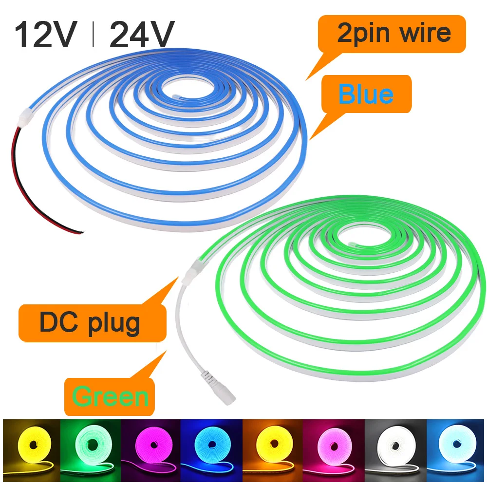 Tira de luces LED de neón de 12V y 24V, señal de neón impermeable, luces de cuerda de silicona de 6x12mm, decoración de lámpara Flexible con enchufe CC/cable de 2 pines