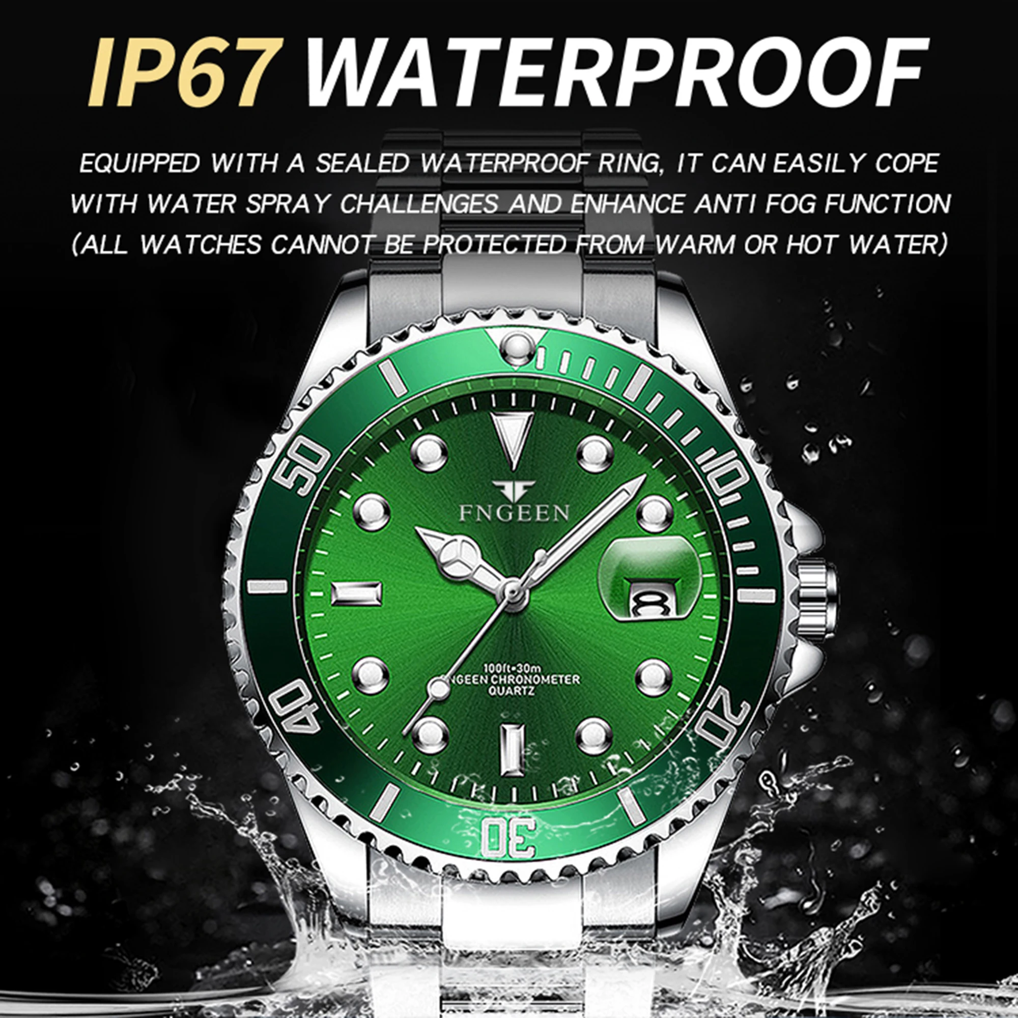 Relojes de pulsera de cuarzo con correa de acero inoxidable de la marca FNGEEN Son de BINBOND para hombre, reloj luminoso impermeable para hombre, reloj de lujo.