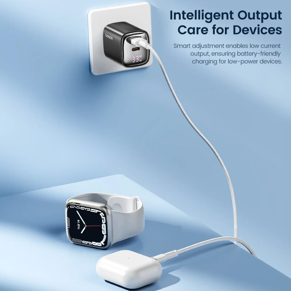 Toocki 33W GaN USB C cargador pantalla Digital carga rápida tipo C cargador para iPhone 15 14 13 12 Samsung Galaxy S23 S22 Xiaomi