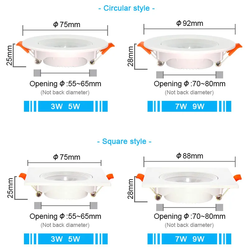 Luz LED empotrada en el techo, focos de luz de techo con ángulo ajustable, 3W, 5W, 7W, 9W, 12W, iluminación interior giratoria AC220V 110V