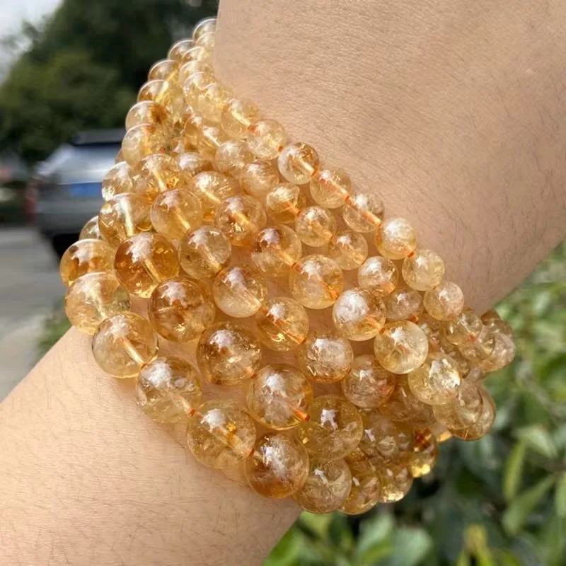 Cuentas de cristal de citrino natural para hacer joyas, cuentas redondas de piedras preciosas para pulsera, collar, cuentas perforadas de 15''