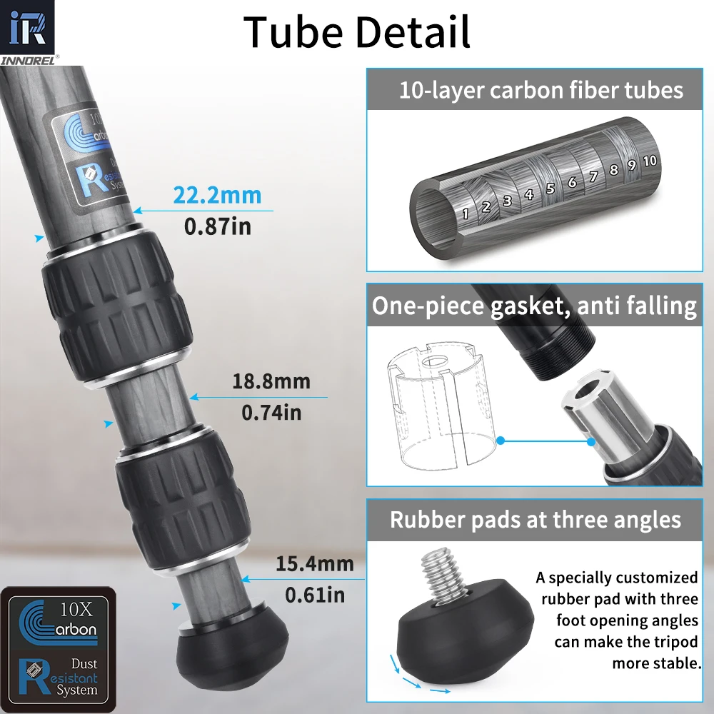 INNOREL-Mini trípode de fibra de carbono CT223C, 10 capas, escritorio, mesa, compacto, portátil para DSLR Digital, vídeo DV, carga de 10kg