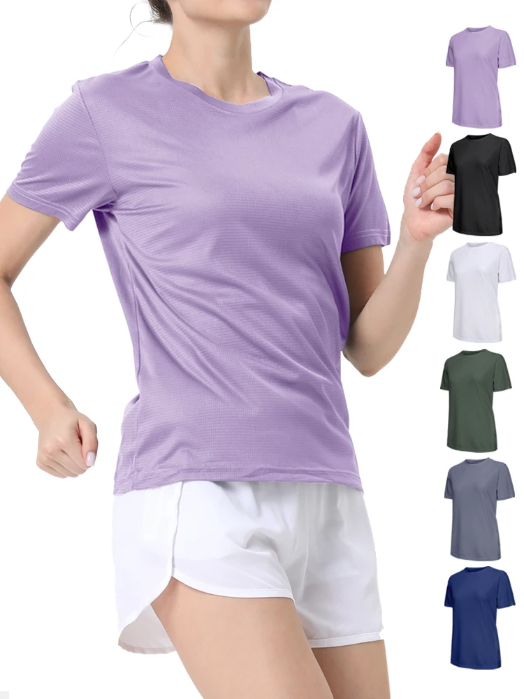 Camiseta deportiva ultraligera de secado rápido de Color sólido para mujer, ligera y transpirable, camiseta de compresión para gimnasio para correr