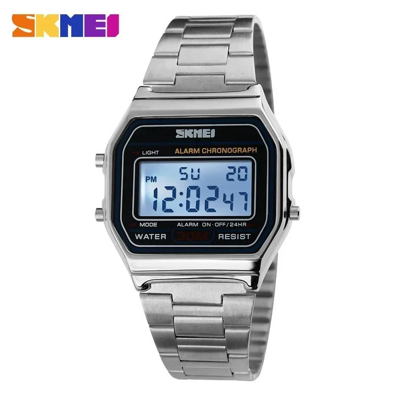 Reloj deportivo Digital SKMEI 1123 para Hombre, relojes de pulsera electrónicos de acero inoxidable de lujo resistentes al agua para Hombre, Reloj 1328 Reloj para Hombre