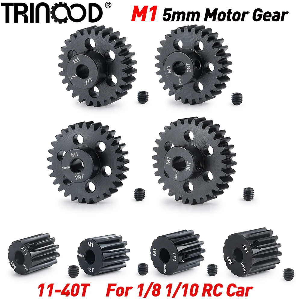 TRINOOD engranaje de Motor de piñón de Metal de acero M1, 5mm, 11T, 12T, 13T, 14T, 27T, 28T, 29T, 30T, para modelo de coche RC 1/8 1/10, piezas de Motor de camión Buggy
