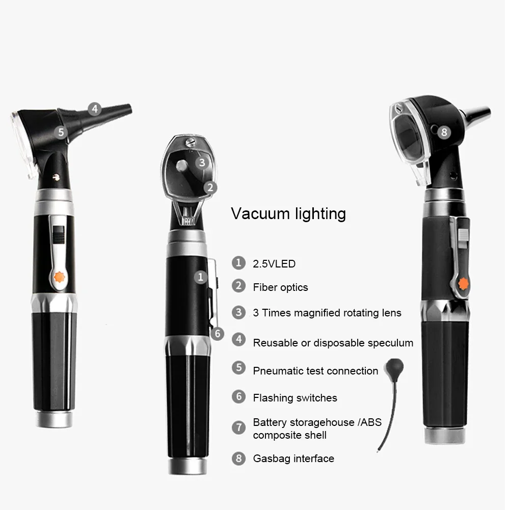 Dispositivos de limpieza de oídos para examen de ojos y oreja de doble orificio, Base recargable, oftalmoscopio de fibra óptica, Kit de herramientas otoscopio, enchufe europeo USB