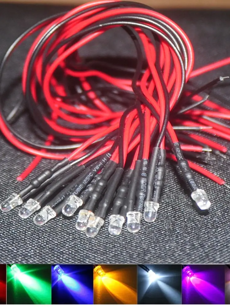20-100 Uds 3mm/5mm/10mm rojo/verde/azul/RGB blanco UV DC12V 5V 24V LED redondo precableado transparente de agua con soporte de plástico
