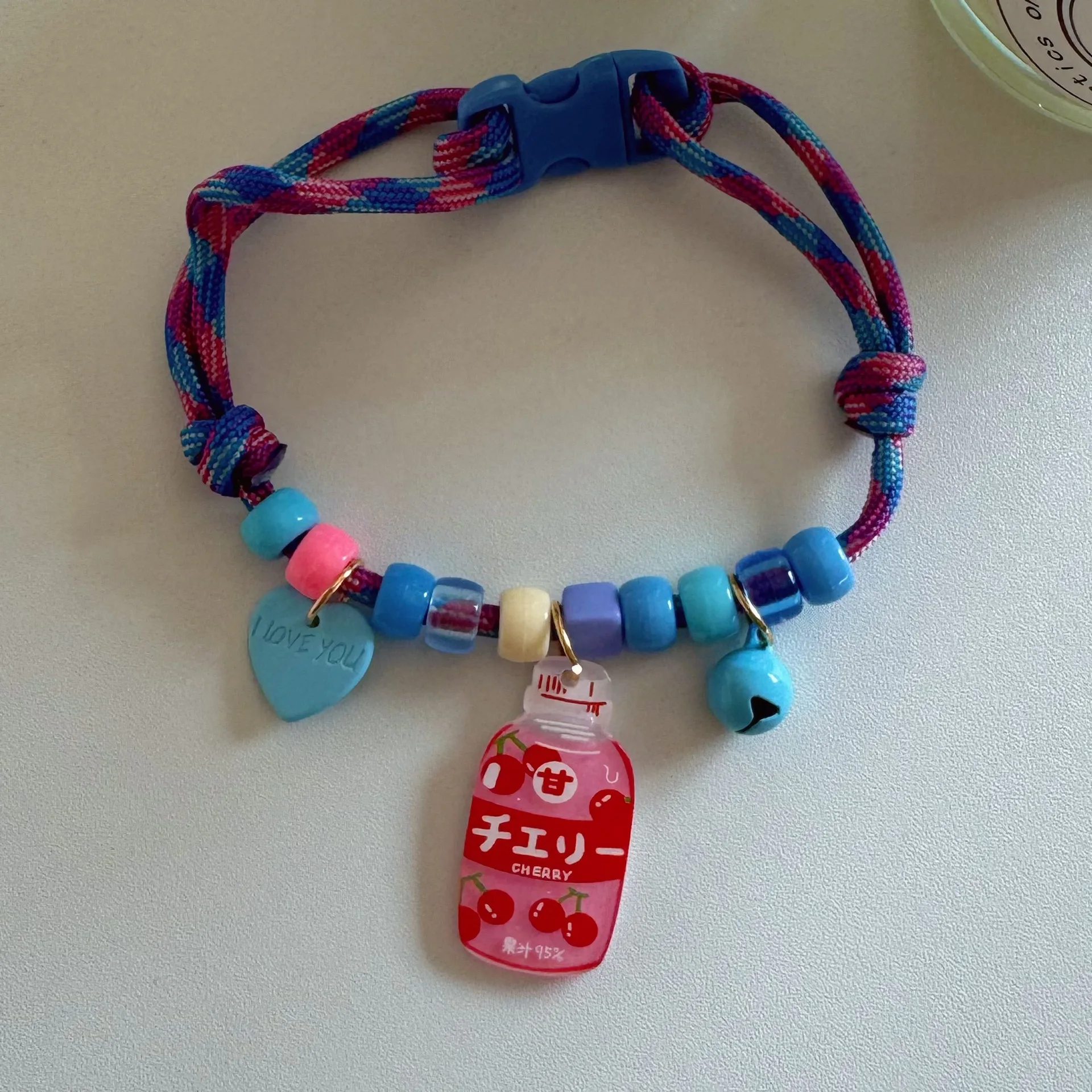 Collar para perro y gato, tejido contrastante de Color, frescura de verano, Collar ajustable con cara sonriente de amor, Collar separable para gato
