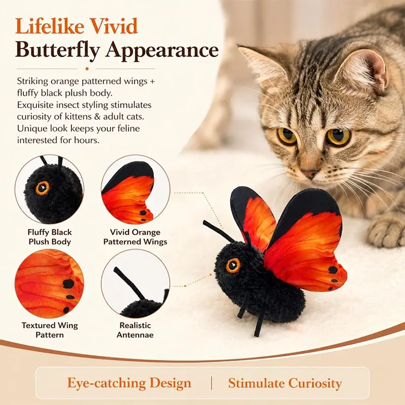 Juguete Interactivo para Gatos con Mariposa que se Mueve Automáticamente, Simulación de Insecto, Mariposa que se Agita, Juguete de Caza y Ejercicio para Gatitos en Interiores