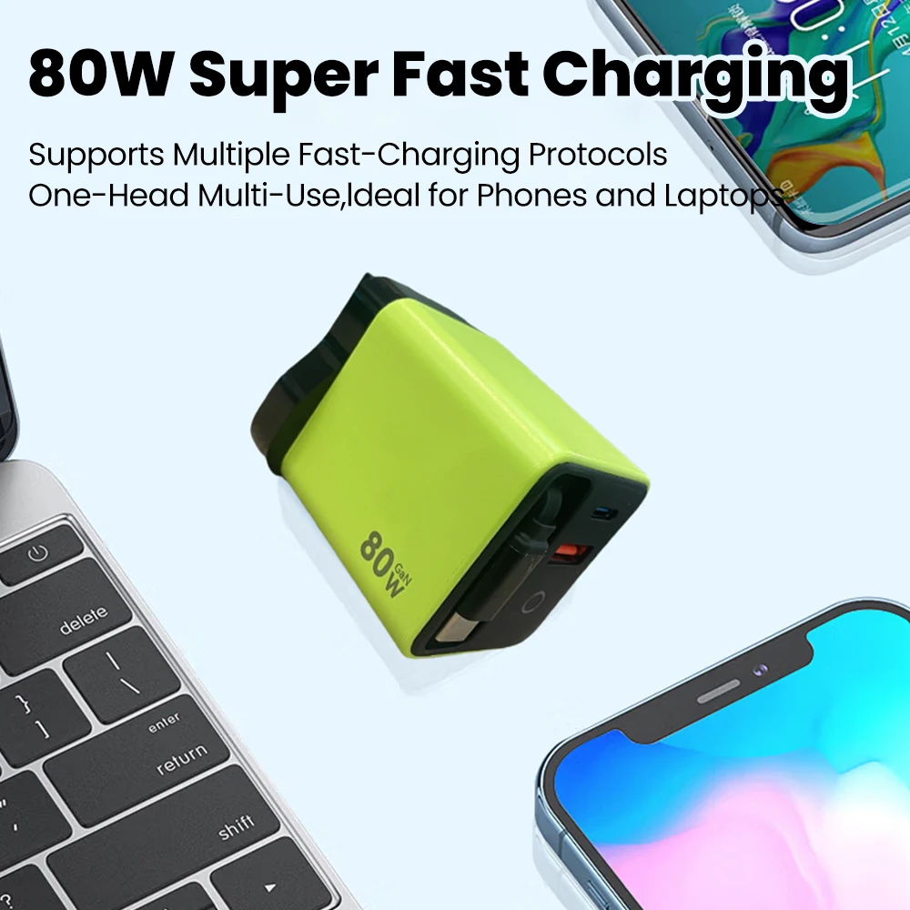 Cargador de Teléfono USB Tipo C de Carga Súper Rápida de 80W con Cable USB C Telescópico para iPhone 16 15 Samsung Laptop con Luz