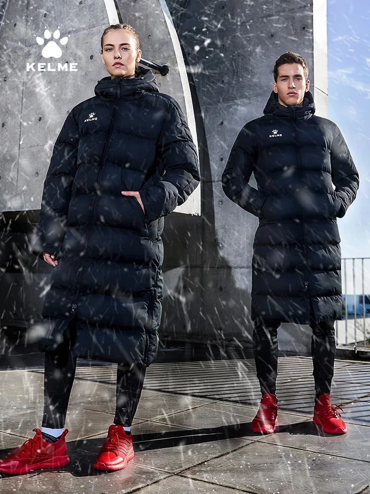 KELME, chaqueta de invierno para hombre, abrigo largo de entrenamiento deportivo con capucha, prendas de vestir, ropa de algodón