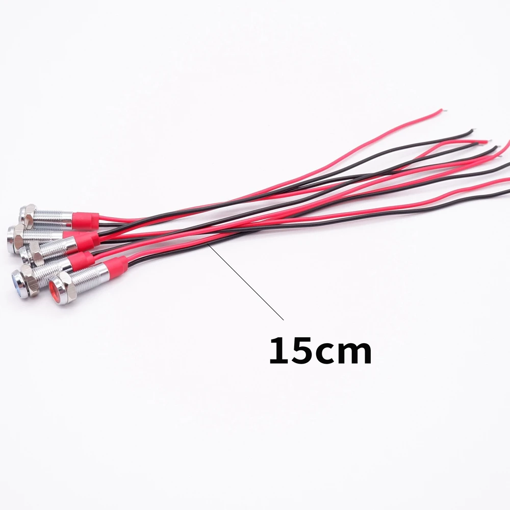 Luz indicadora de Metal de 6mm, lámpara LED de señal de advertencia, interruptor de cables piloto, 3V, 5V, 12V, 24V, 220V, rojo, naranja, azul, verde, blanco con cable