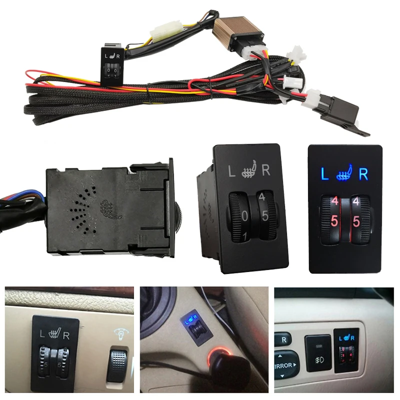 Kit de calentador de asiento de coche compatible con 2 asientos, almohadillas calefactoras universales de fibra de carbono de 12V, sistema de interruptor de Control Dual de 5 niveles, calentador de invierno