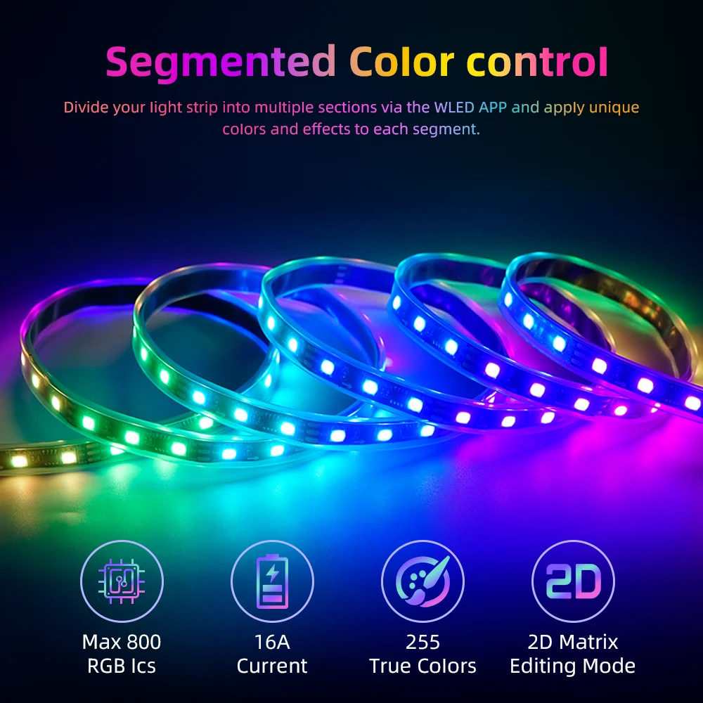 DOMRAEM ESP32 USB-C WLED controlador LED Digital RGB IC DIY APP 16A fusible funciona con HA/MQTT/Alexa WS2811/12/12B/14/05 Sk6812 tira