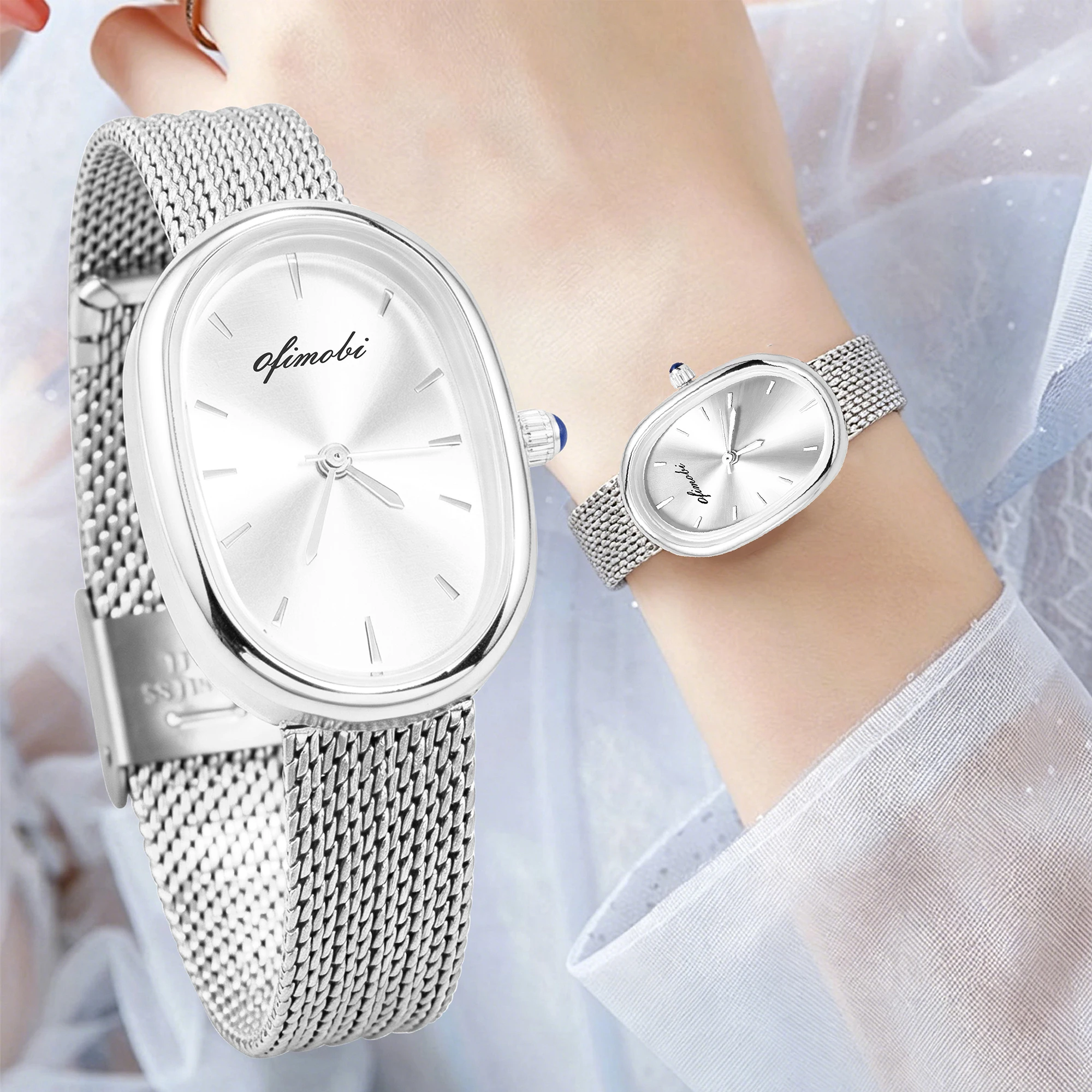Reloj de Cuarzo para Mujer con Esfera Ovalada, Correa de Malla Milanesa Premium, Esfera con Efecto Rayos de Sol, Resistente al Agua 30M, Elegante Reloj de Pulsera
