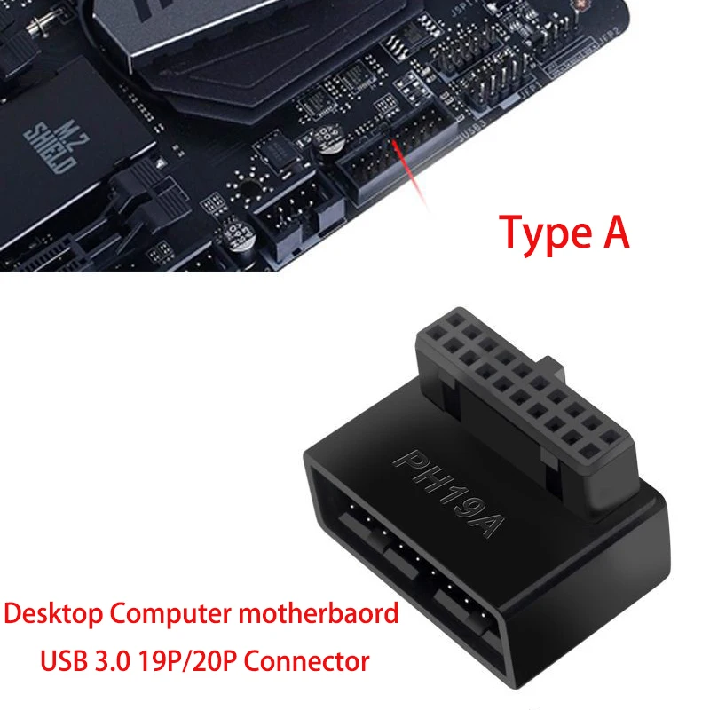 Conector adaptador de cabezal de placa base de ordenador USB 3,0 19 pines/20 pines convertidor de escritorio de 90 grados accesorios de computadora de escritorio
