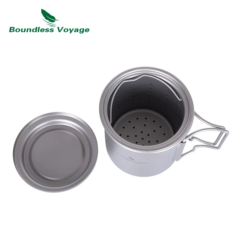 Taza de titanio Boundless Voyage con colador de té, taza de té de 420ml/14,2 Fl.oz con mango plegable, tetera para acampar al aire libre Ti3054D