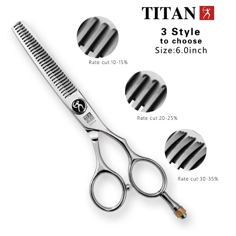 Juego de Tijeras de Peluquería Profesionales Titan de 5.5" y 6.0" para Cortar y Entresacar Cabello, para Barberos y Salones