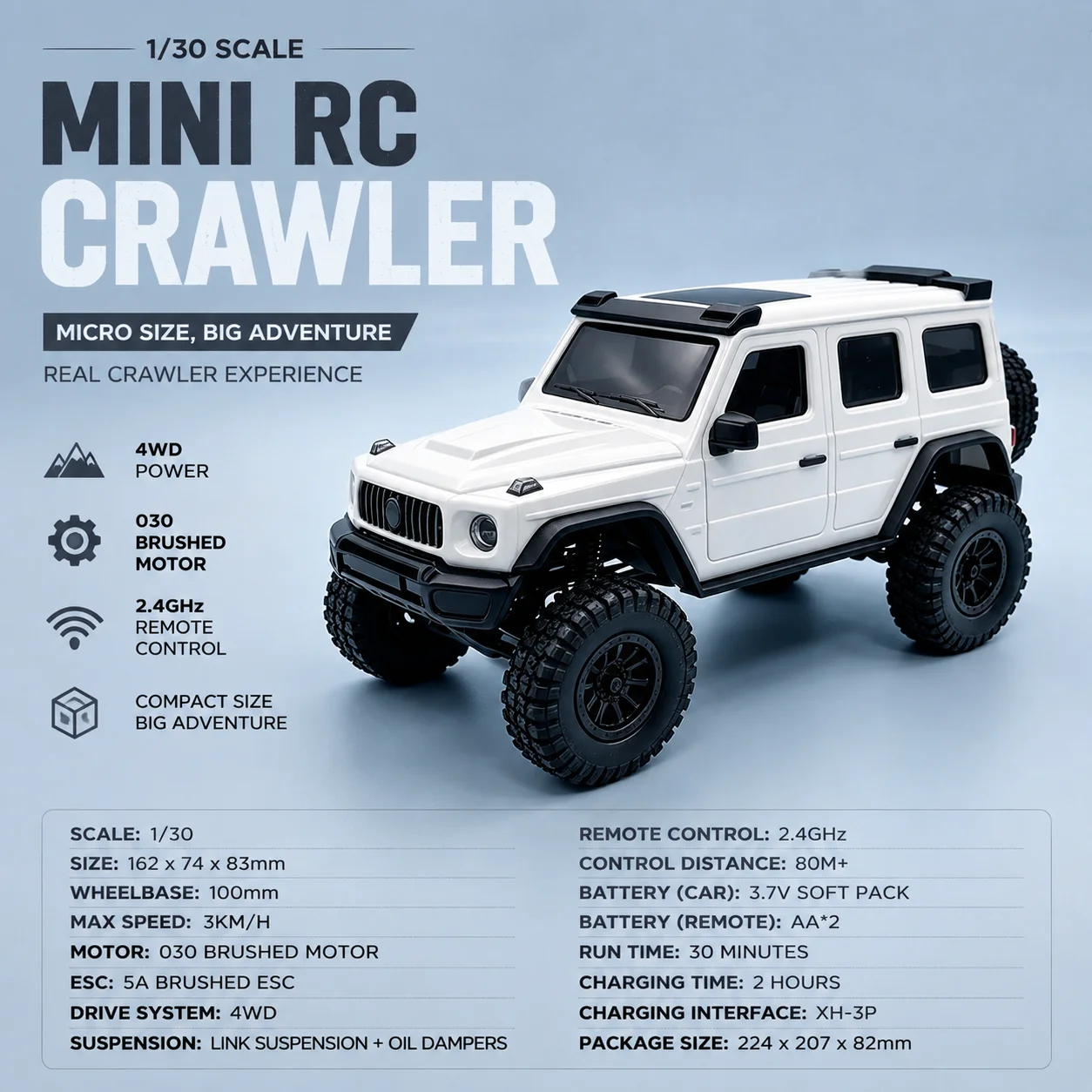 AX30 1:30 Mini RC Rock Crawler 4WD RTR, Modelo a Escala de Camioneta Todoterreno con Control Remoto Totalmente Proporcional