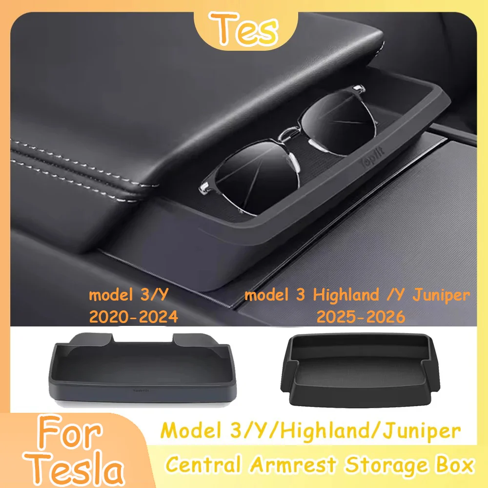 Caja de almacenamiento con reposabrazos Central para Tesla Model Y 3 Highland Juniper, estuche de almacenamiento para gafas de coche, accesorios multifuncionales