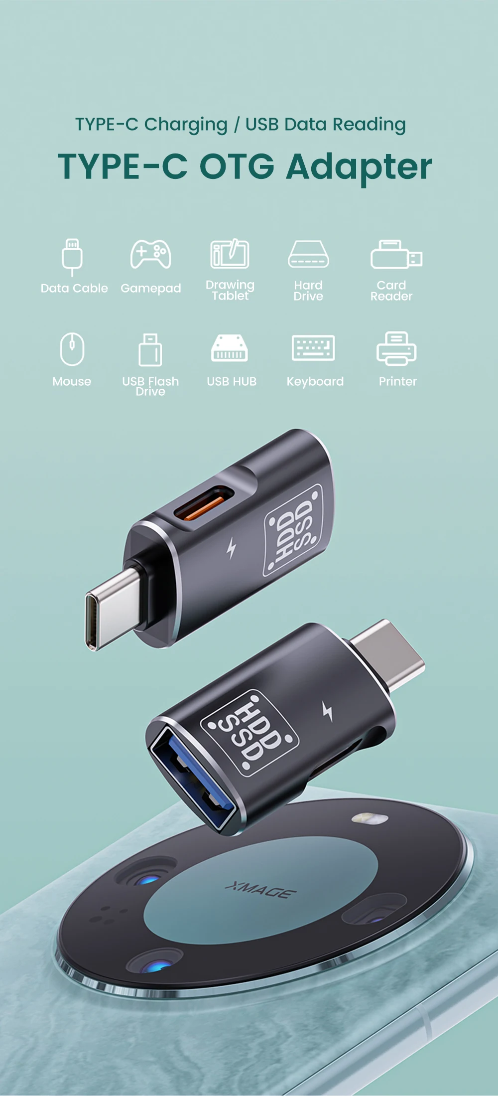 Adaptador 2 en 1 tipo C OTG, adaptador USB-C macho a USB 2,0 hembra para Macbook, Xiaomi, HUAWEI, Samsung, conector OTG