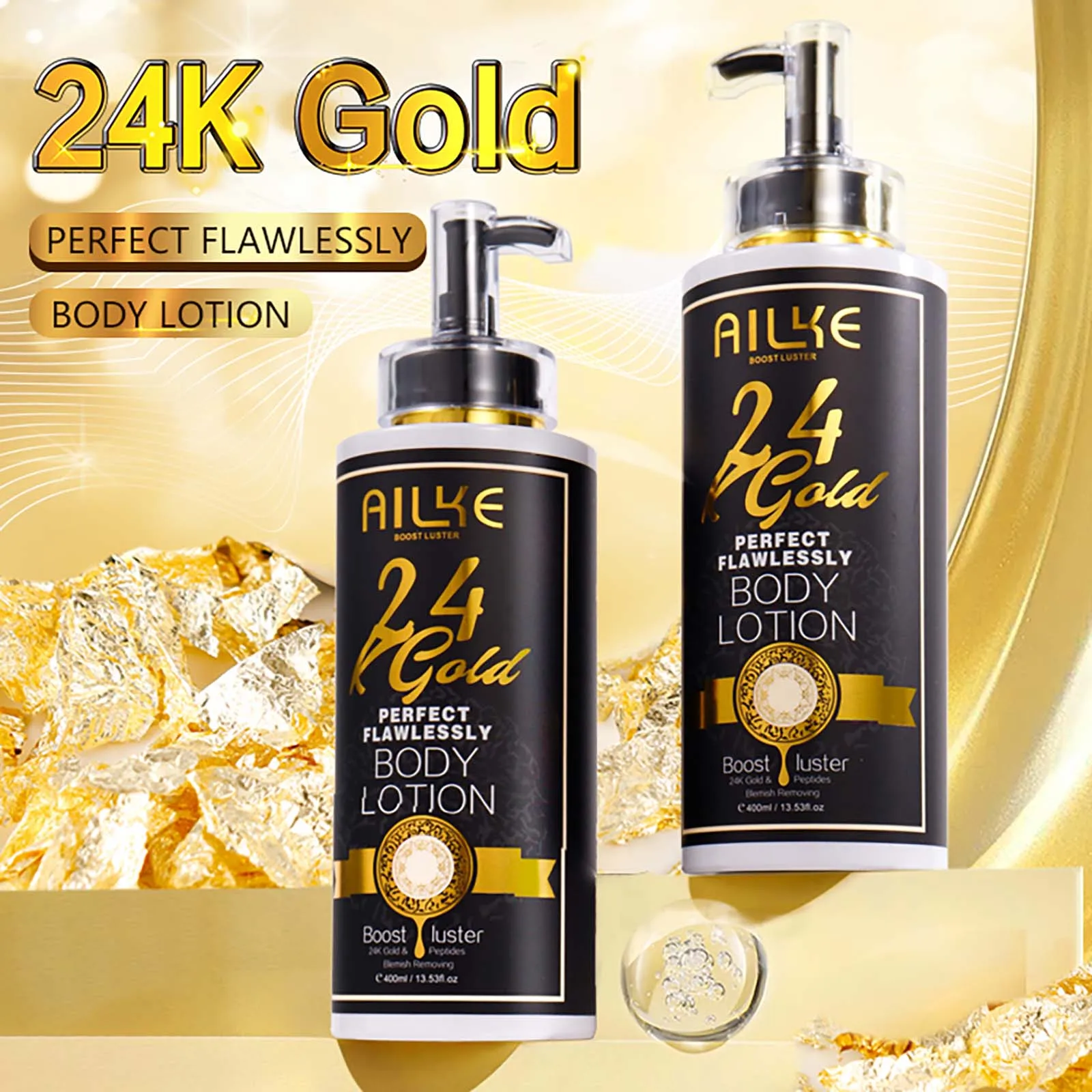 AILKE 24k Gold Loción corporal perfecta y impecable, blanqueadora, inhibe la melanina, hidratante, protección UV, con nicotinamida y vitamina C