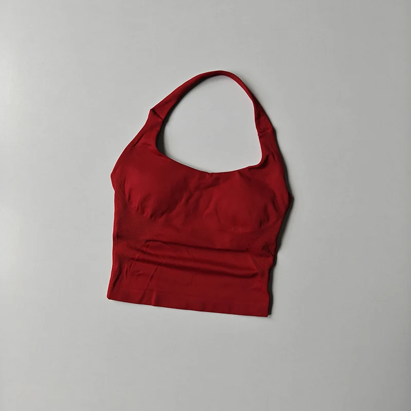 Camisetas sin mangas de Yoga con cuello Halter sin costuras para mujer, sujetador incorporado, Top acolchado para gimnasio, camisa sin mangas, ropa de entrenamiento ajustada con espalda descubierta