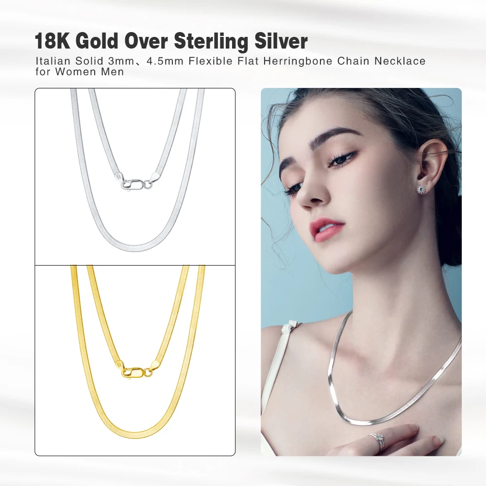 ORSA JEWELS-collar de cadena plana Flexible de oro de 3mm para mujer, de Plata de Ley 925, cadena de serpiente en espiga, joyería para el cuello SC35