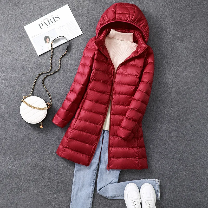 Sombrero largo de oficina para mujer, chaquetas acolchadas desmontables, abrigo cálido de plumón de pato blanco para otoño e invierno, novedad de 2025