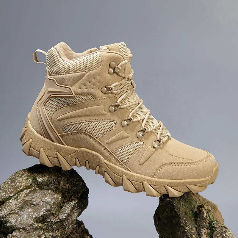 HIKEUP-Botines de cuero para hombre, botas de invierno de diseñador de marca, zapatos tácticos de senderismo, zapatillas de seguridad para el trabajo, Ejército