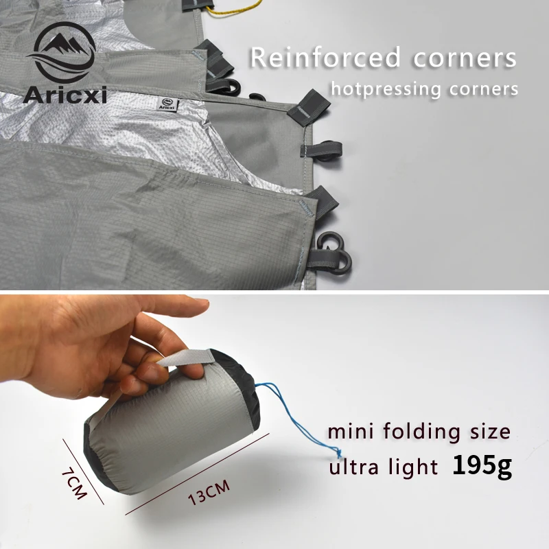 ARICXI-chubasquero ultraligero para senderismo y ciclismo, toldo para exteriores, Mini lona para acampar, refugio solar actualizado, revestimiento de silicona y plata 15D