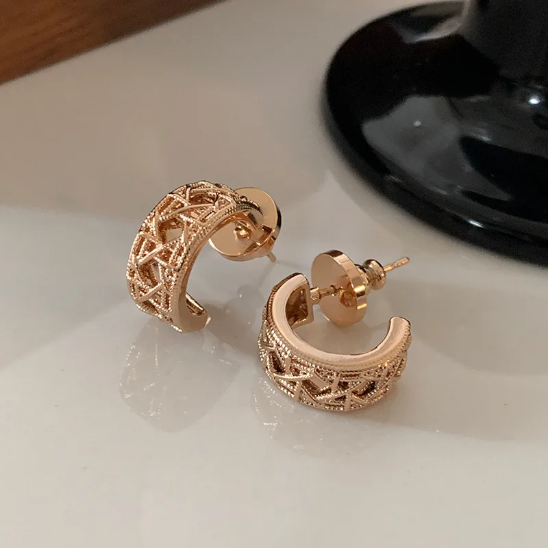 Pendientes redondos con hexagrama en oro rosa para mujer, chapados en oro de 18 quilates, pendientes de primera calidad, regalo de joyería de estilo vintage de lujo ligero