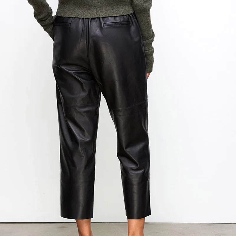 Pantalones Harem de Cuero Genuino para Mujer, Pantalones de Piel de Oveja Real, Cintura Alta Elástica, Nueva Moda Urbana 2026, Pantalones de Talla Grande, Moda Y2K