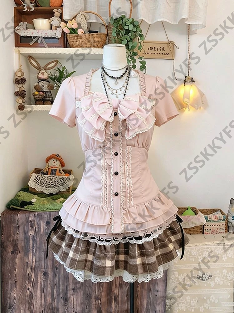 Vestidos Casuales de Verano para Mujer, Estilo Japonés Dulce, Moda Y2K, Vestidos Lolita, Conjunto de 3 Piezas, Ropa de los Años 2000, Chaleco Vintage, Falda Sexy con Lazo, para Fiesta