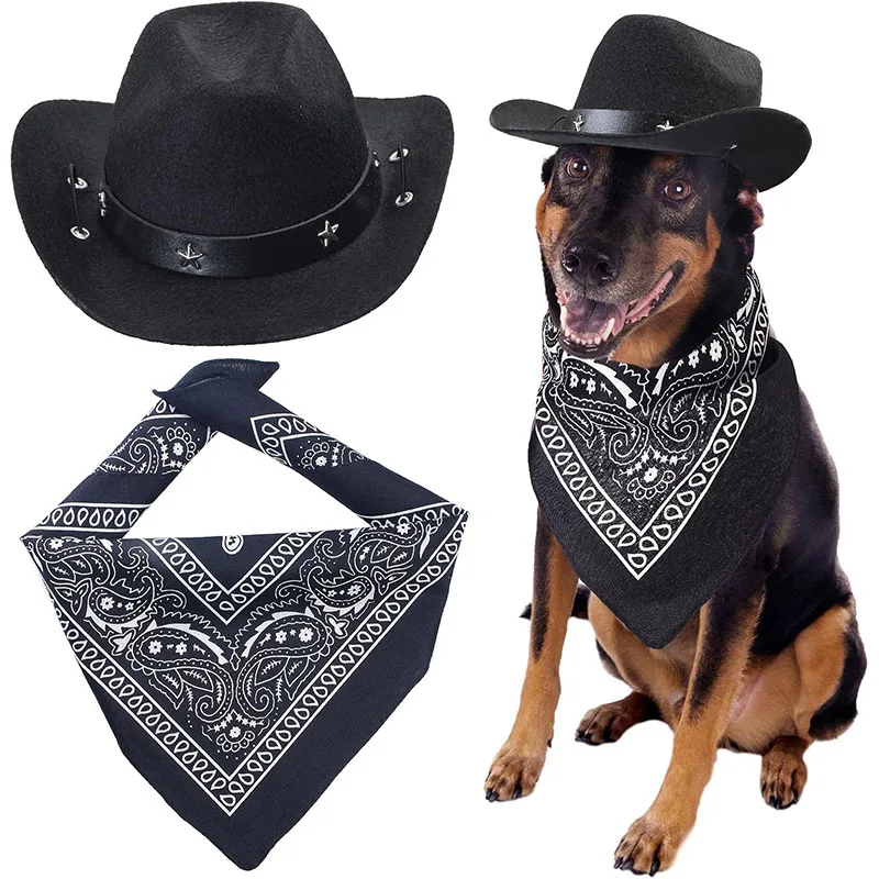 1 Juego de sombrero de vaquero para perros y gatos, pañuelo y bufanda, accesorios occidentales para gatos, perros, fiesta, Festival, uso diario
