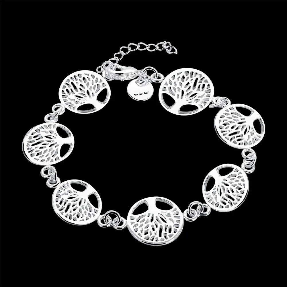 Nueva pulsera de plata de ley 925, pulsera de árbol de la vida para mujer, regalos de joyería de compromiso