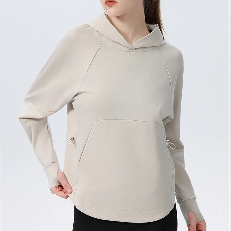 Sudadera de manga larga para mujer, Sudadera con capucha holgada y transpirable de Color sólido, Top para correr al aire libre, ropa de entrenamiento femenina, ropa deportiva