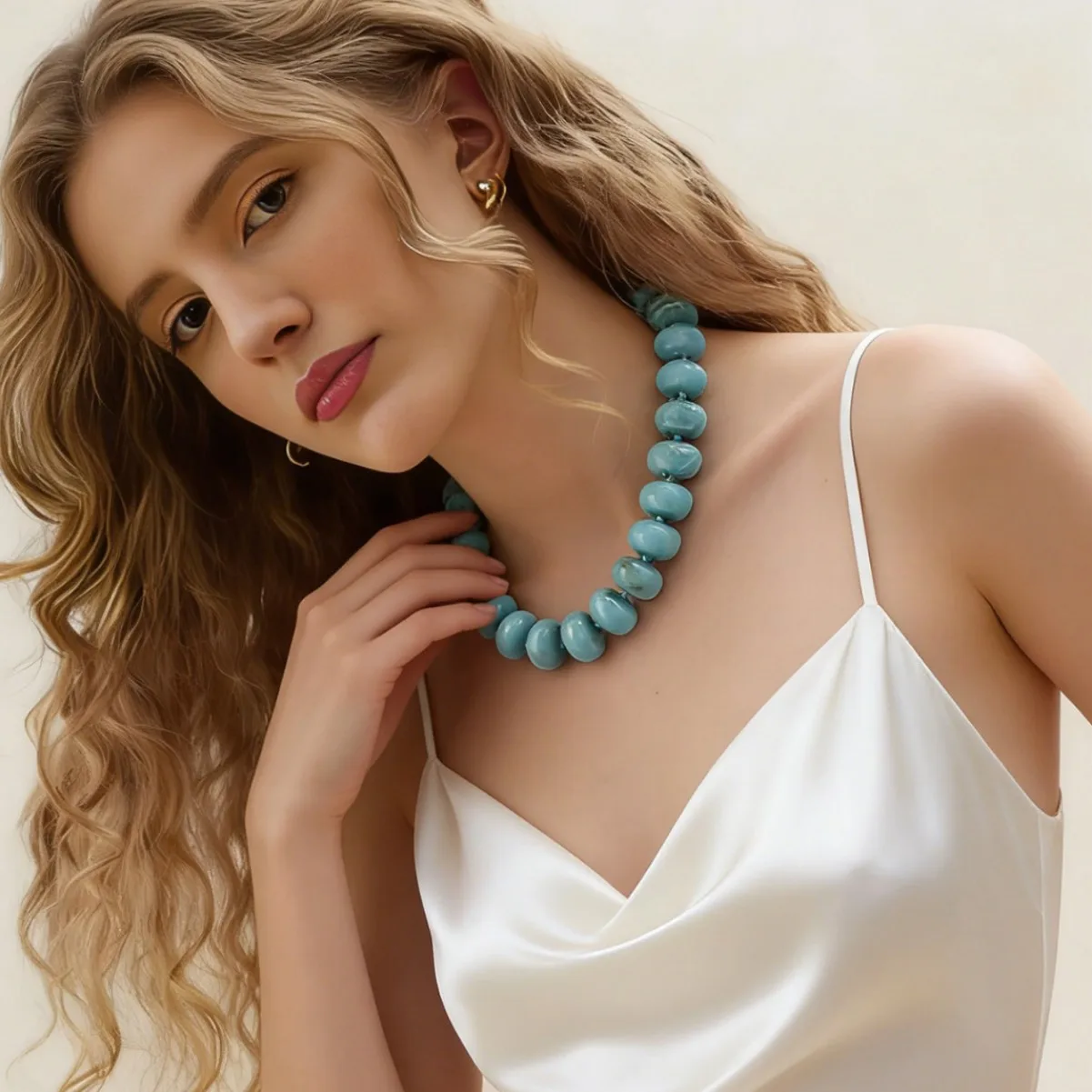 Collar de Moda Bohemia Casual con Cuentas de Resina Dopamina, Gargantilla con Dijes, Joyería Gruesa de Verano de Tendencia para Mujer, Uso Diario y Vacaciones
