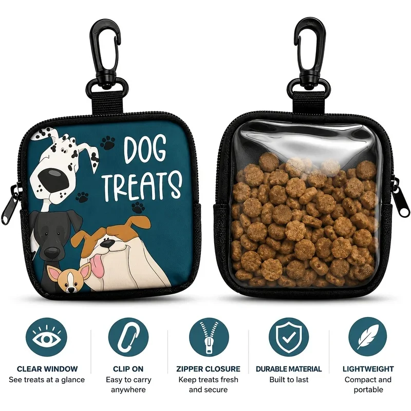 Bolsa Portátil para Premios de Perro con Ventana Transparente y Cierre de Cremallera, Bolsa para Premios de Entrenamiento para Paseos al Aire Libre y Recompensas Diarias