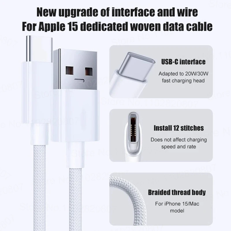Cable USB de carga rápida tipo C, Cable de conexión CarPlay de 35W exclusivo para Apple iPhone 17 Air 16 15 Pro Max 15 Plus