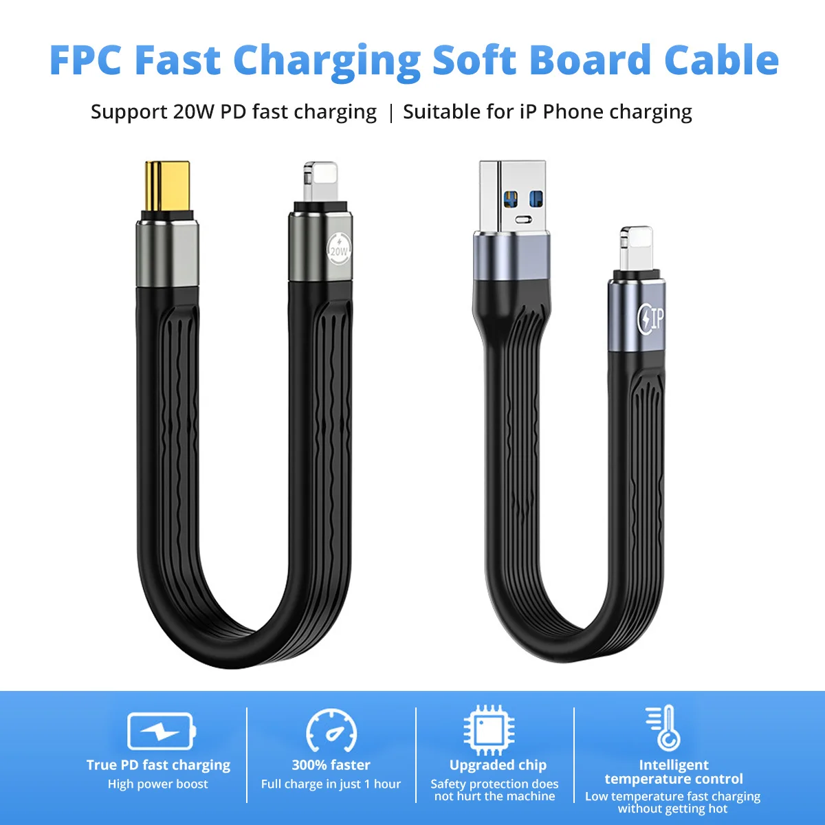 Cable USB C PD 20W para iPhone 14 Pro Max Soft FPC 3A Cable USB C de carga rápida para iPhone 13 Mini Pro Max Cable USB tipo C de datos