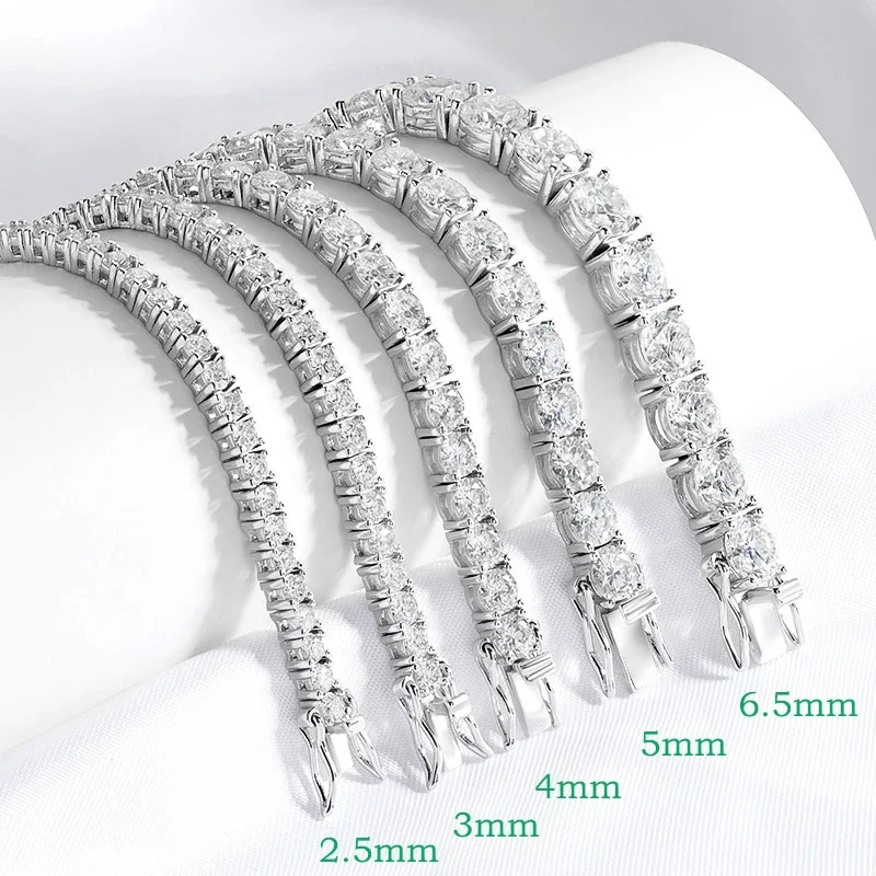 Smyoue-pulsera de tenis de moissanita auténtica de 2-6,5mm para mujer, regalo de Navidad, joyería de boda de 100% Plata de Ley 925 chapada en platino