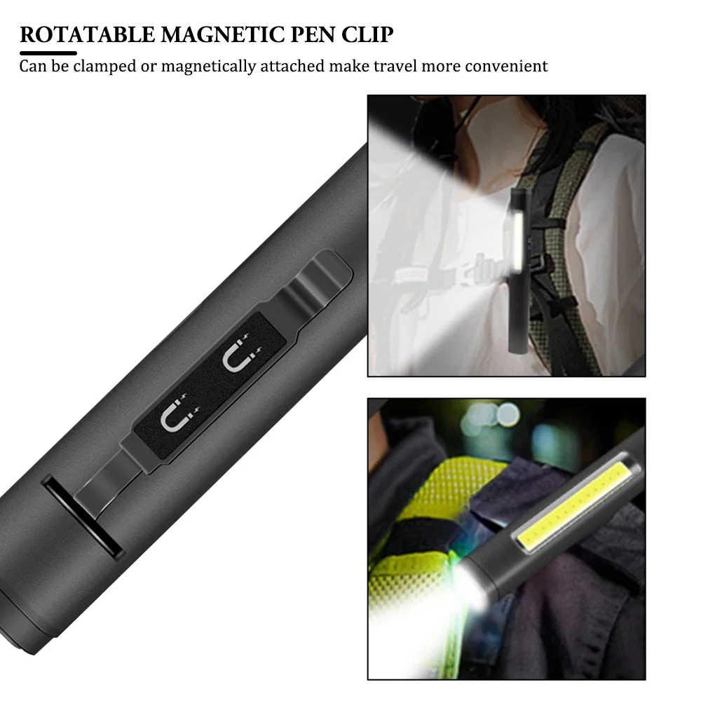 Mini linterna LED con llavero, lámpara portátil de 300LM con imán de Clip XPE + COB, linterna recargable tipo C para acampar