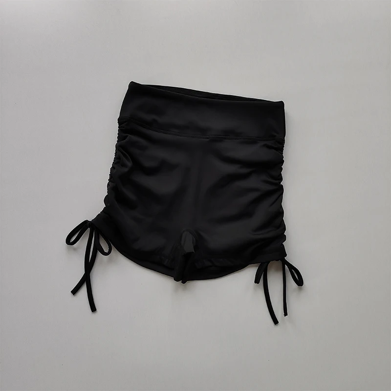 Pantalones cortos deportivos sexis de cintura alta con correas con cordón, pantalones de tres piezas para correr de secado rápido, pantalones deportivos para glúteos color melocotón para mujer