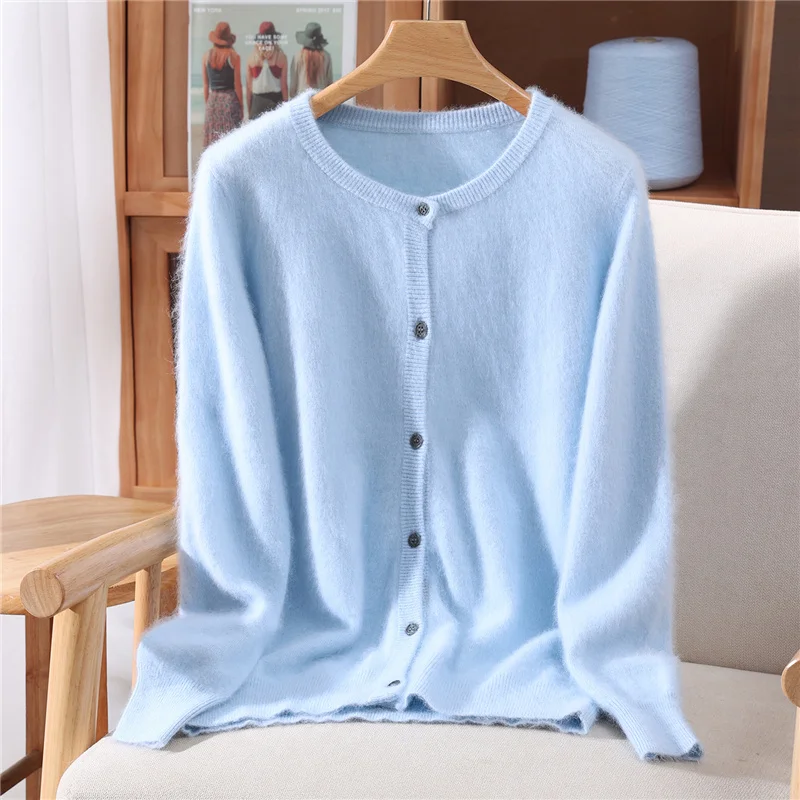 Nuevo suéter de cachemira de visón de 100% para mujer, cárdigan con botones y cuello redondo, suéter suave y cálido para otoño e invierno, Tops informales de manga larga