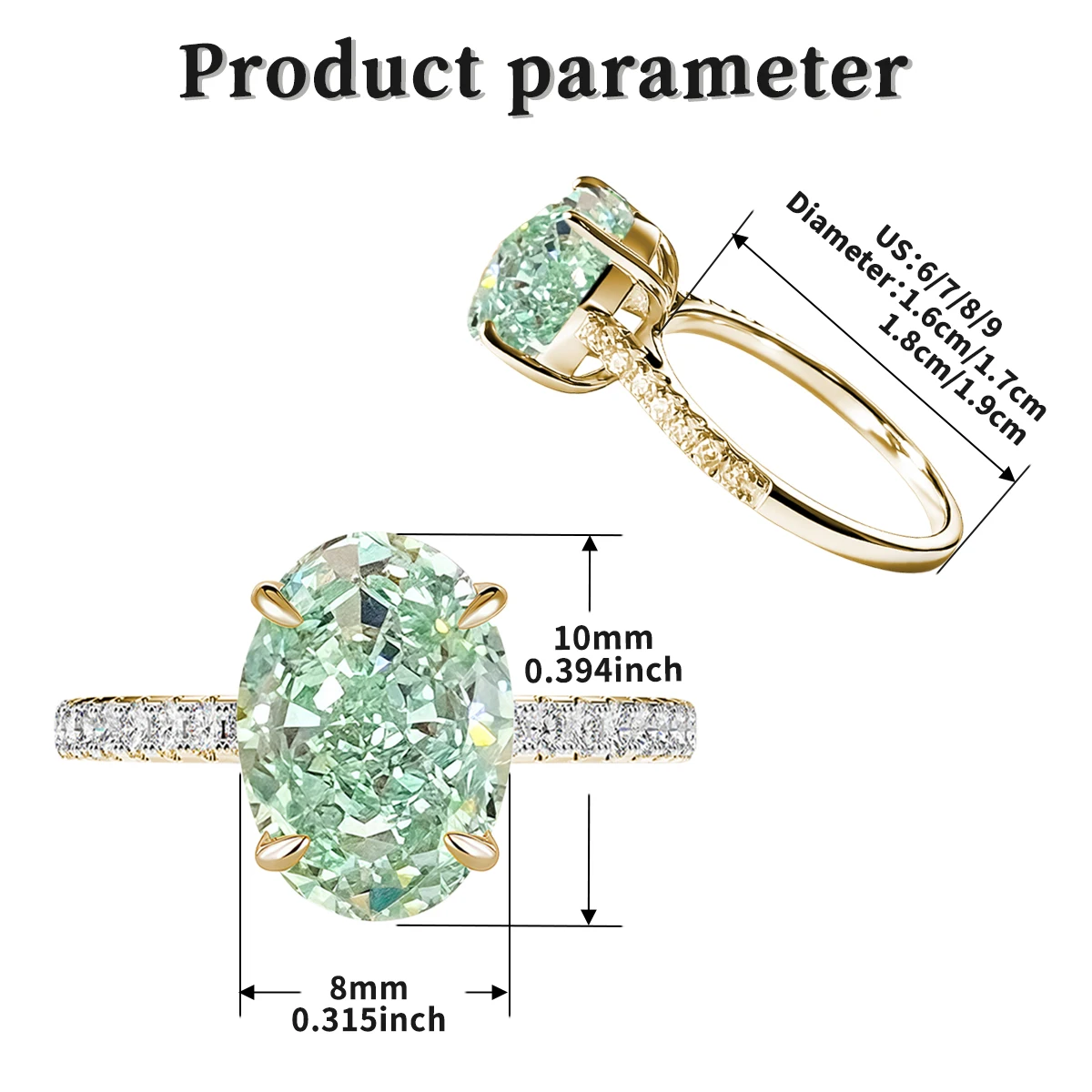 Anillo Exquisito Bocarman para Mujer, Plata S925, Verde Menta, Tanzanita Ovalada, Zirconia Corte Hielo, Diseño Radiante
