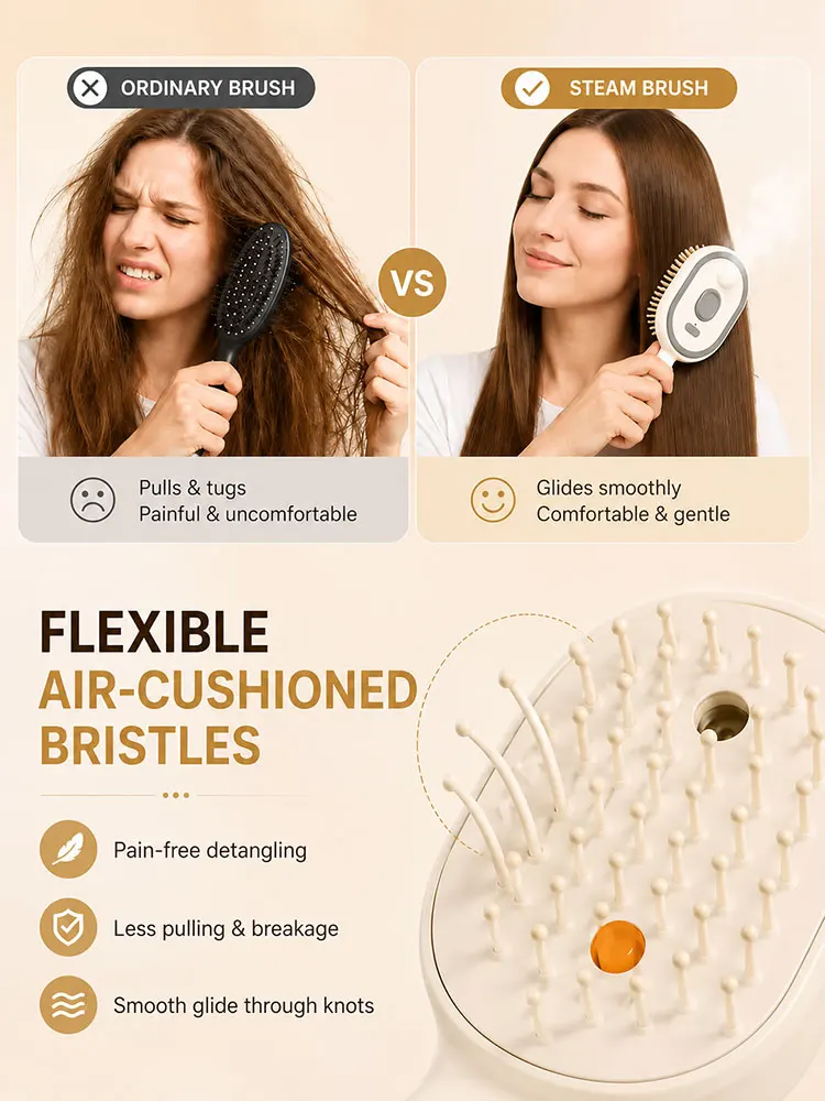Peine eléctrico multifuncional para masaje del cuero cabelludo, cepillo para alisar el cabello con spray anti-frizz, adecuado para el hogar y viajes al aire libre.