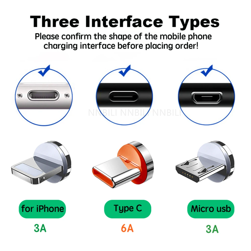 NNBILI - Juego de 5 Conectores Magnéticos Redondos de 5A para iPhone Tipo C, Conectores Micro USB C de 3A, Adaptador de Carga Rápida, Conector Magnético USB-C para Teléfono