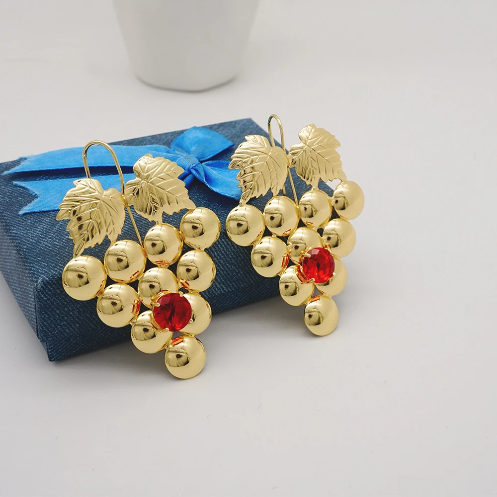Pendientes bohemios de moda para mujer, aretes de gota de uva, pendientes africanos, pendientes de gota de cobre de Color dorado de fruta para mujer, regalo de fiesta de boda