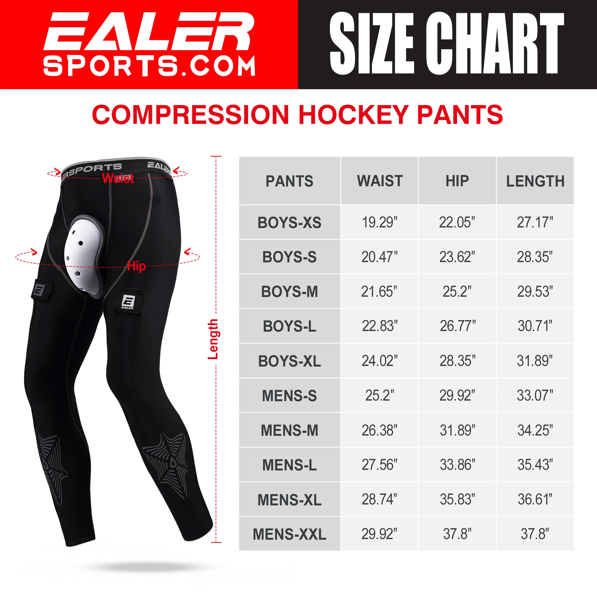Han Duck Pantalones de hockey de compresión con copa atlética y pestañas de calcetines, deportista de hockey para hombres y niños - Senior y Junior - Adulto y juvenil